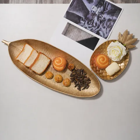 Nordisch Minimalistisch Gold Metall Fruchtteller Kreative Blatt Ananas Snack Schale Wohnzimmer Esstisch Heimtextilien Aufbewahrung Tablett