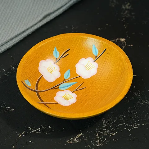 Plato de Fruta Redondo de Madera Hecho a Mano Pintado a Mano Patrón Camelia Bandeja de Aperitivos Fruta Seca Almacenamiento Decoración