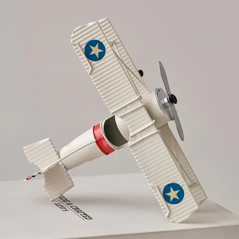 Vintage Iron WWII Fighter Airplane Model Handmade Painted Metal Biplane Toy Desk Ornament Home Craft