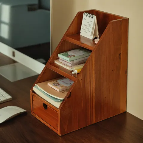 Scatola Portaoggetti da Scrivania in Legno Massello Scaffale Organizer in Legno Multistrato per Cancelleria da Ufficio Cosmetici Cancelleria