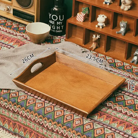 Zakka Vintage Wooden Rectangular Tray Home Desktop Storage Box Natural Wood Decorative Serving Tray For Fruit Cosmetics
