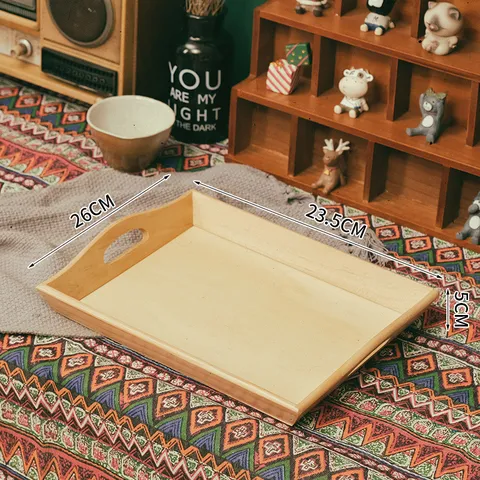 Zakka Vintage Wooden Rectangular Tray Home Desktop Storage Box Natural Wood Decorative Serving Tray For Fruit Cosmetics