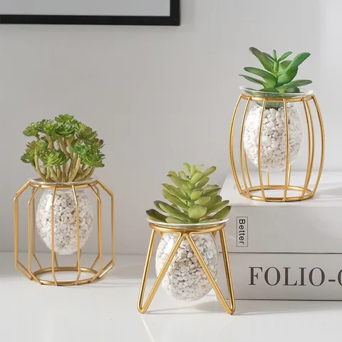Modern Luxury Geometric Glass Vase Gold Metal Stand Hydroponic Plant Container Desktop Decoration Home Decor