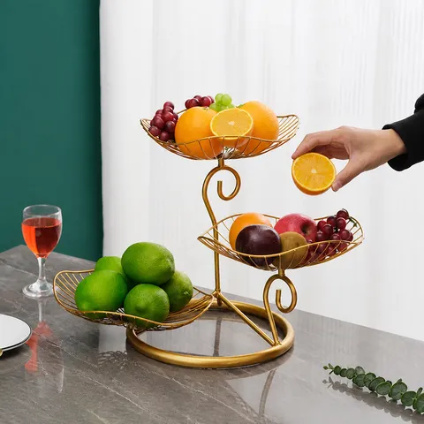 Nordischer Stil Metall Obstkorb 3-Stufig Hoher Fuß Obstteller Modernes Wohnzimmer Tisch Aufbewahrung Regal Heim Küche Dekor