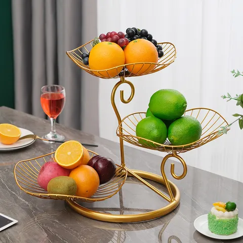 Nordic Style Metal Fruit Basket 3-Tier Tiered High Foot Fruit Plate Modern Living Room Table Storage Rack Home Kitchen Decor
