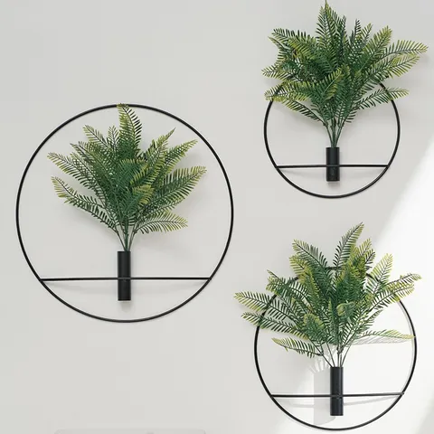 Nordic Style Iron Art Round Ring Wall Hanging Decoration Artificial Plant Flower Holder For Living Room Bedroom Wall Decor
