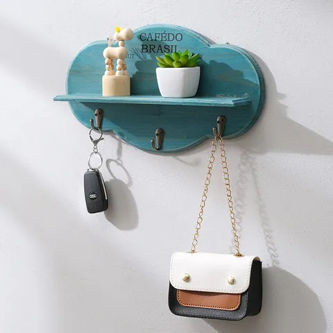 Estante de Pared de Madera Maciza en Forma de Nube Estante de Almacenamiento Nórdico Perchero Colgante Con Ganchos Metálicos Organizador