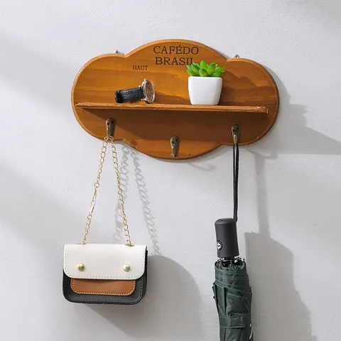 Estante de Pared de Madera Maciza en Forma de Nube Estante de Almacenamiento Nórdico Perchero Colgante Con Ganchos Metálicos Organizador