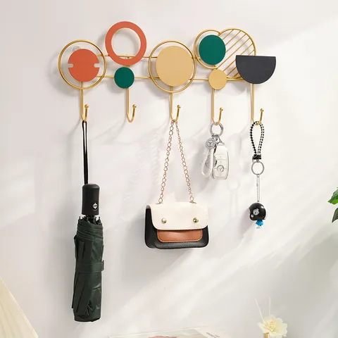 Gancho De Pared De Hierro Geométrico Creativo Colgador De Llaves Colorido Perchero Decorativo Para Entrada Hogar