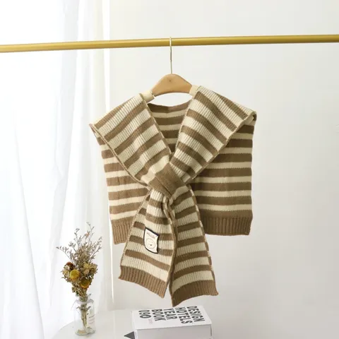 Korean Style Striped Knit False Collar Shawl For Women Versatile Soft Nylon Lace-up Warm Scarf Outerwear Decorative Capes