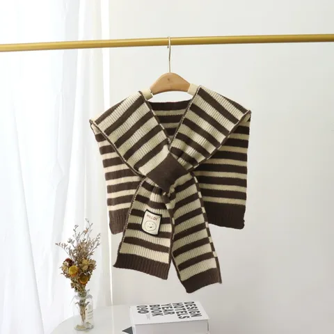 Korean Style Striped Knit False Collar Shawl For Women Versatile Soft Nylon Lace-up Warm Scarf Outerwear Decorative Capes