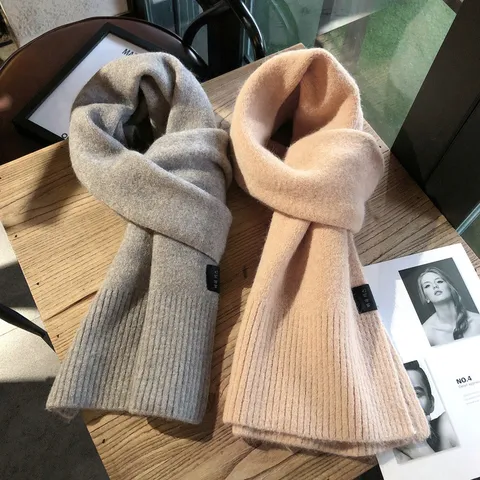 Bufanda De Invierno De Color Sólido De Forro Polar Para Mujer Suave Calentador De Cuello Longitud Media Tejido Nervados Mantener Caliente Abrigo Regalos