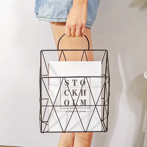 Nordic Ins Style Iron Art Handheld Magazine Holder Wall Mounted Hanging File Storage Basket Living Room Home Decor