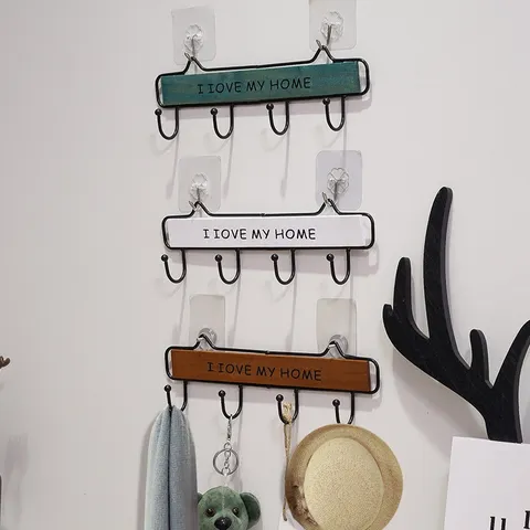 Creative Wooden Iron Wall Mounted Coat Hook Japanese Style Key Hanger Rack For Kitchen Entryway Home Decor