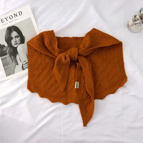 Moda Mujer Tejado Chal Cuello Falso Calado Patrón de Cola de Pez Cálido Bufanda de Punto Nudo para Atar Capa Desmontable Calentador de Cuello Envoltura de Hombro Accesorios Oficina