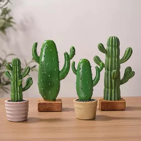 Nordic Creative Resin Cactus Potted Plant Figurine Desktop Fake Green Plant Ornament Home Bedroom Living Room Decoration