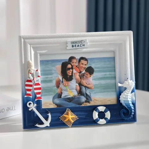 Porta retrato de Madera Estilo Mediterráneo Elementos Marinos Creativos Marco de Escritorio Decoración