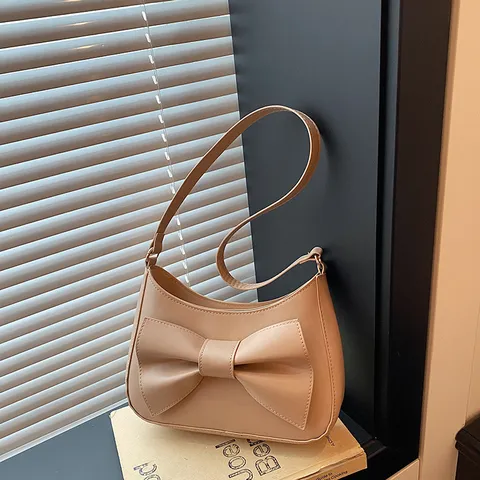 Damen Mode PU Leder Unterarm Umhängetasche Süße Schleife Einfarbig Casual Tägliche Pendler Chic Handtasche