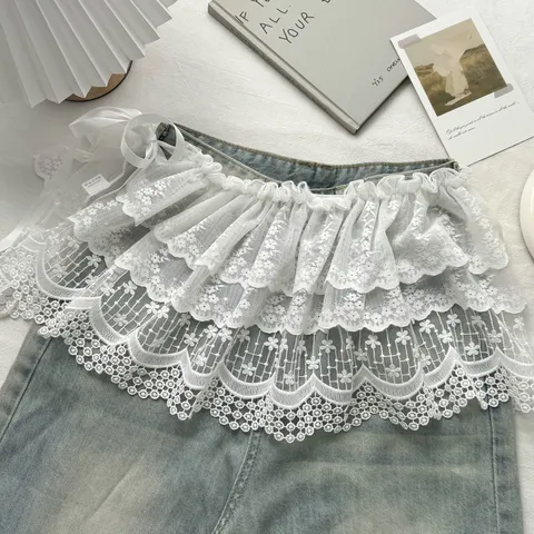 Γυναικεία Λευκή Δαντέλα Skirt Extender Πολυεπίπεδη Φούστα Τούρτα Επέκταση Γλυκιά Νεράιδα Αξεσουάρ για Layering με Τζιν Κολάν Μόδα Διακόσμηση Φούστας