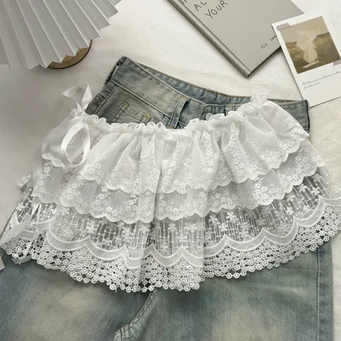 Γυναικεία Λευκή Δαντέλα Skirt Extender Πολυεπίπεδη Φούστα Τούρτα Επέκταση Γλυκιά Νεράιδα Αξεσουάρ για Layering με Τζιν Κολάν Μόδα Διακόσμηση Φούστας