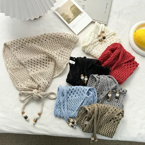 Bufanda Triangular de Punto Calado Estilo Coreano para Mujer Moda Capas Falda Cortina Con Borlas Cuentas Bufanda Decorativa