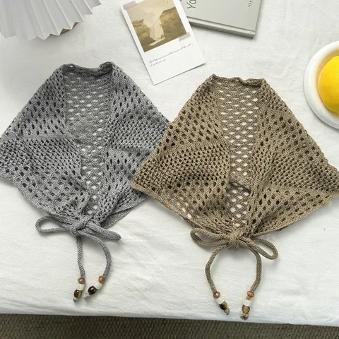 Bufanda Triangular de Punto Calado Estilo Coreano para Mujer Moda Capas Falda Cortina Con Borlas Cuentas Bufanda Decorativa