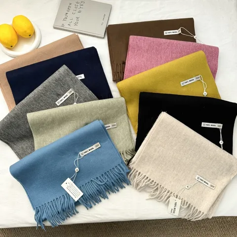 Kasjmier Sjaal Dames Koreaanse Versie Effen Kleur Winter Warm Kwastje Sjaal Mode Elegante Nekwarmer