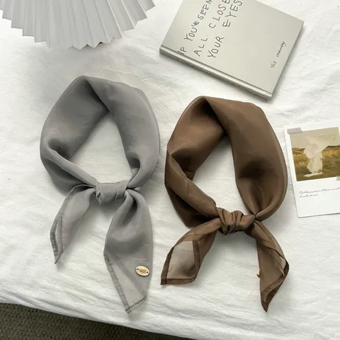 Minimalist Polyester Vierkante Sjaal Kleurrijk Dun Satijn Halssjaal Meerkleurig Glad Kopsjaal Voor Dames Accessoires