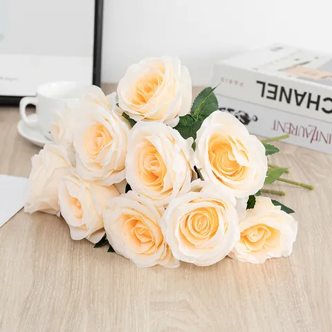 Bouquet de Roses Artificielles Fleurs Fausses en Soie Arrangement Floral Réaliste Pour Mariage Décoration Maison