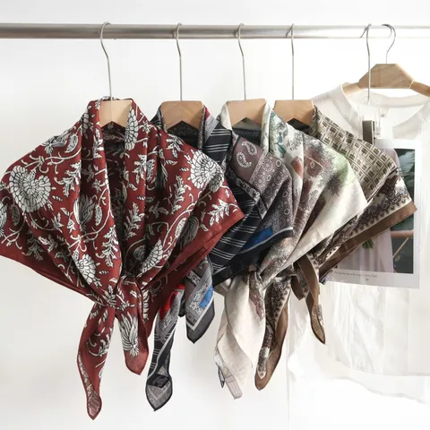Vintage Satin Square Scarf For Women Floral Paisley Printed Silk Like Headscarf Neck Wrap Large Hair Bandana Accessories