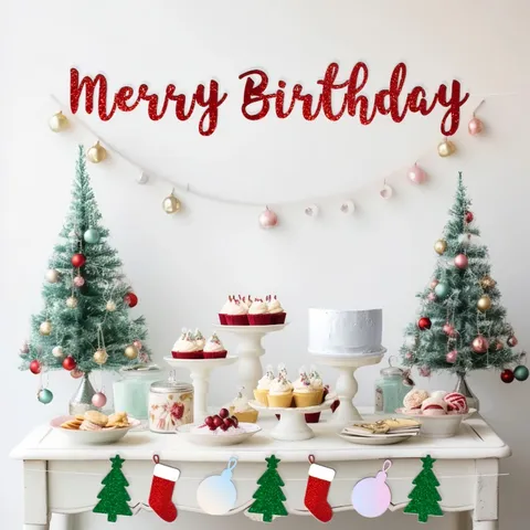 Bannière de Décoration de Fête d'Anniversaire de Noël Paillettes Or Rouge Lettres Pendentif Suspendu Décor de Vacances