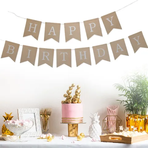 Banderole Joyeux Anniversaire en Papier Kraft Décoration de Fête d'Anniversaire pour Enfants Accessoires Photo Guirlande Suspendue