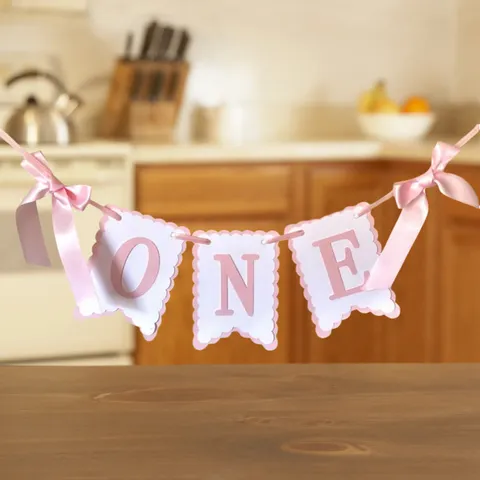 Bannière Suspendue de Fête d'Anniversaire de Bébé Guirlande en Papier avec Nœud Design Décoration de Fête