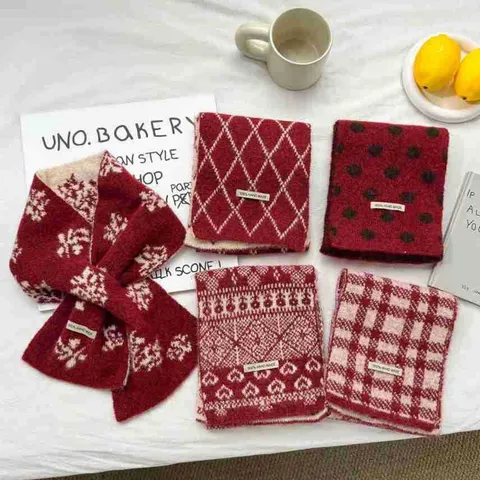 Vintage Fair Isle Jacquard Cross Neck Warmer For Women Korean Style Winter Warm Polyester Knitted Scarf Festive Snowflake Pattern Neckwrap Gift
