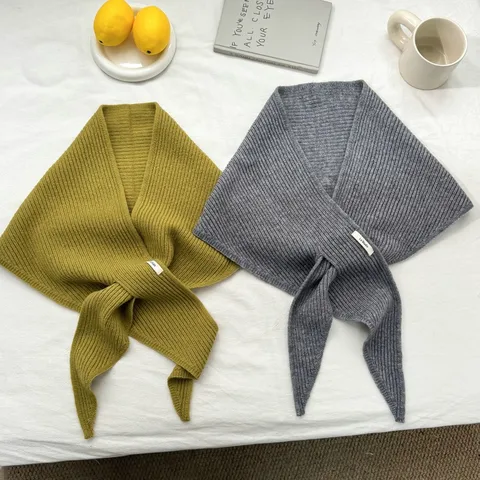 Pañuelo Triangular de Punto de Color Sólido para Mujer Calentador de Cuello de Invierno Bufanda Bandana de Punto Suave Chal de Moda