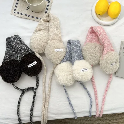 Winter Verdickte Plüsch Ohrenschützer Damen Gestrickte Schnürung Ohrwärmer Winddicht Kälteschutz Radfahren Ohrenabdeckung