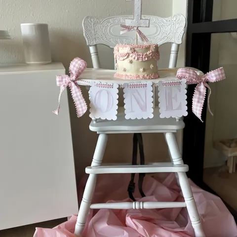 Pink Plaid One First Birthday High Chair Banner Bow Swallowtail Bunting Garland Baby Party Decoration Supplies