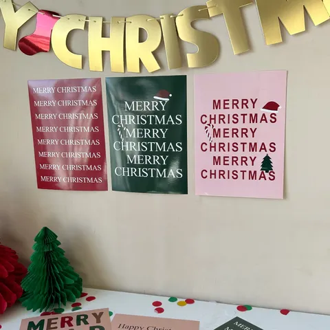 Christmas Party Decorative Poster Card Merry Christmas Letter Banner Holiday Photo Booth Props Background Supplies