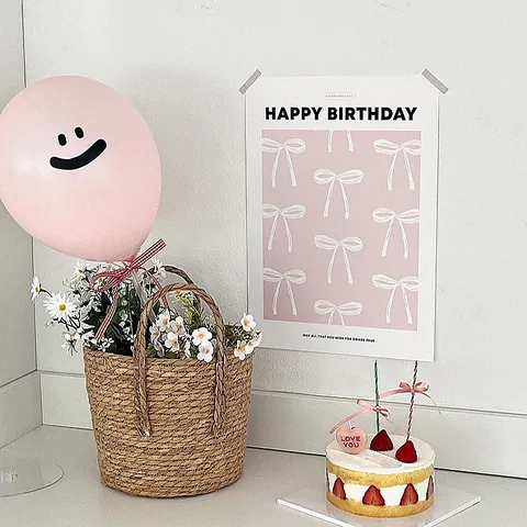Style INS Carte Papier Poster Fête d'Anniversaire Enfants Fond Décoratif Nœud Rosa Cœur Noir Floral Décoration Murale