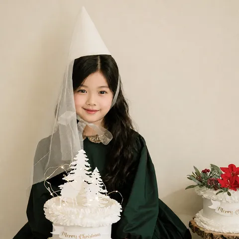 Enfants Fête Anniversaire Paillettes Cône Chapeau Avec Blanc Voile Princesse Coiffe Noël Vacances Habillage Décoratif Fête Fournitures
