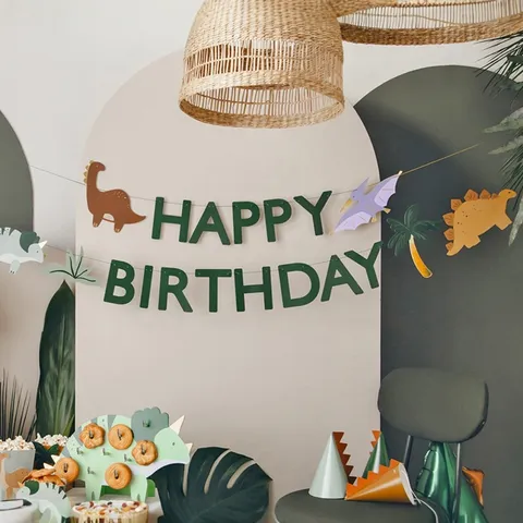 Décorations de Fête d'Anniversaire de Dinosaure Bannière de Lettre Joyeux Anniversaire Découpes en Papier de Dinosaure Fournitures de Fête pour Enfants