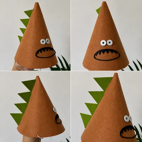 Chapeau de Fête d'Anniversaire Dinosaure Style Ins Mignon Expression Chapeau Conique en Feutre Enfants Décoration de Fête Accessoires de Coiffure