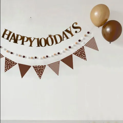 Guirlande De Fanions À Pois Et Rayures Marron En Papier Fanions Triangulaires Décoration De Fête D'Anniversaire Bannière De Fond