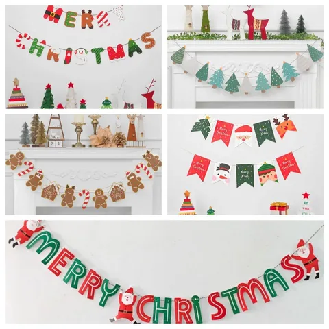 Guirlande de Noël Bannière de Père Noël Décoration Suspendue Pour Aménagement de Scène de Fête Accessoires d'Atmosphère Festive