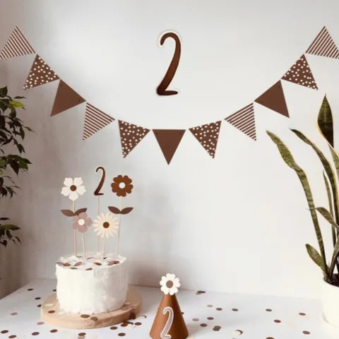 Guirlande De Fanions À Pois Et Rayures Marron En Papier Fanions Triangulaires Décoration De Fête D'Anniversaire Bannière De Fond