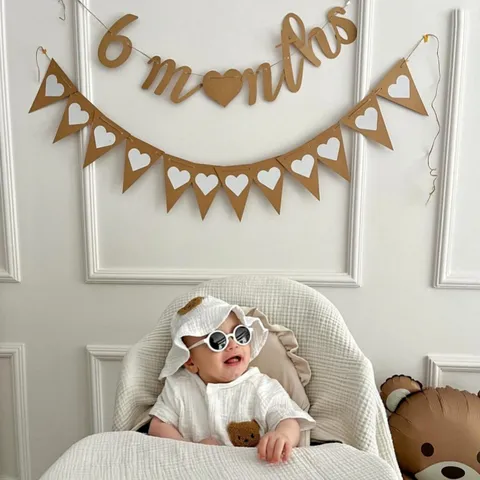 Papier Kraft Demi Anniversaire Fête Décoration Bannière Ensemble Cœur Et Chapeau Accessoires Photo Fournitures