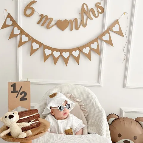 Papier Kraft Demi Anniversaire Fête Décoration Bannière Ensemble Cœur Et Chapeau Accessoires Photo Fournitures