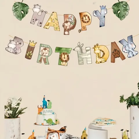 Bannière en Papier pour Fête d'Anniversaire Thème Animaux Mignonne Guirlande Suspendue Forêt Enfants