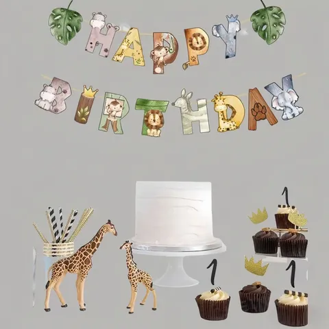 Bannière en Papier pour Fête d'Anniversaire Thème Animaux Mignonne Guirlande Suspendue Forêt Enfants