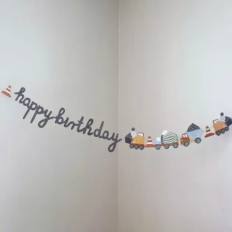 Bannière de Décoration de Fête d'Anniversaire pour Enfants Guirlande en Papier avec Lettres et Véhicules de Chantier
